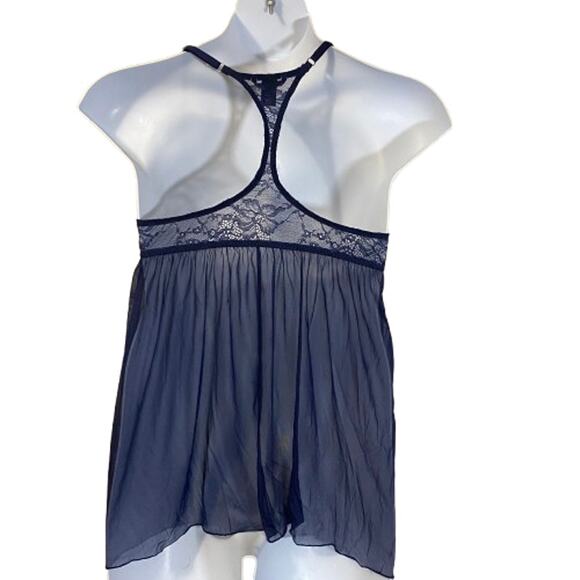 Victoria's Secret Dark Navy Blue Mesh Lace Nightie Babydoll Chemise Sz L - Picture 8 of 8
